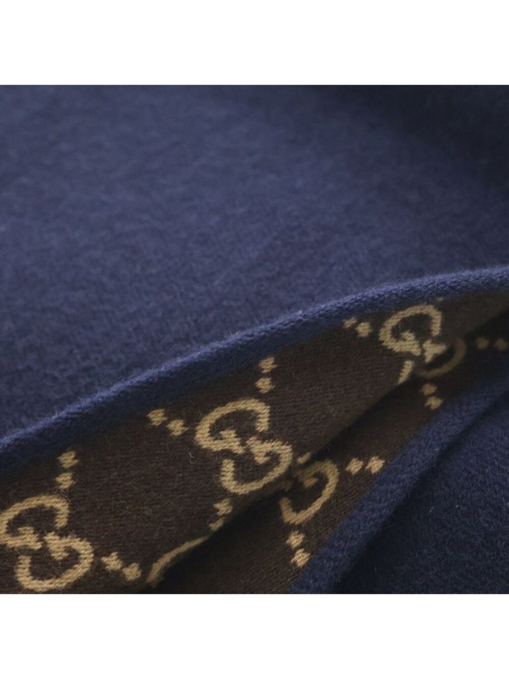 Gucci GG Pattern Reversible Wool Scarf Navy Brown - Picture 6 of 6